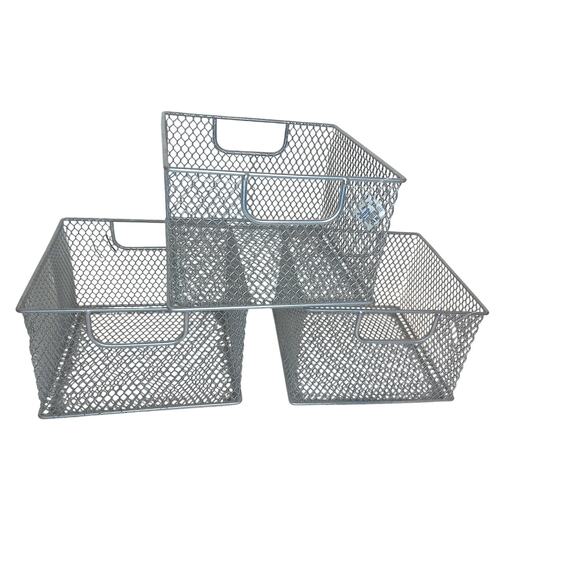 Container Store Wire Mesh Storage Boxes Cubes SET OF 3 NEW - Picture 3 of 6
